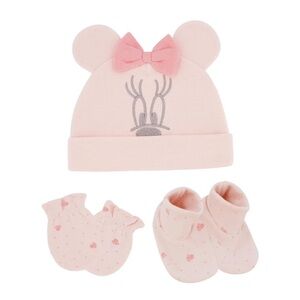 🍊5/$25 Disney Pink and Gray Character Hat Mits and Booties Set size 0-6m